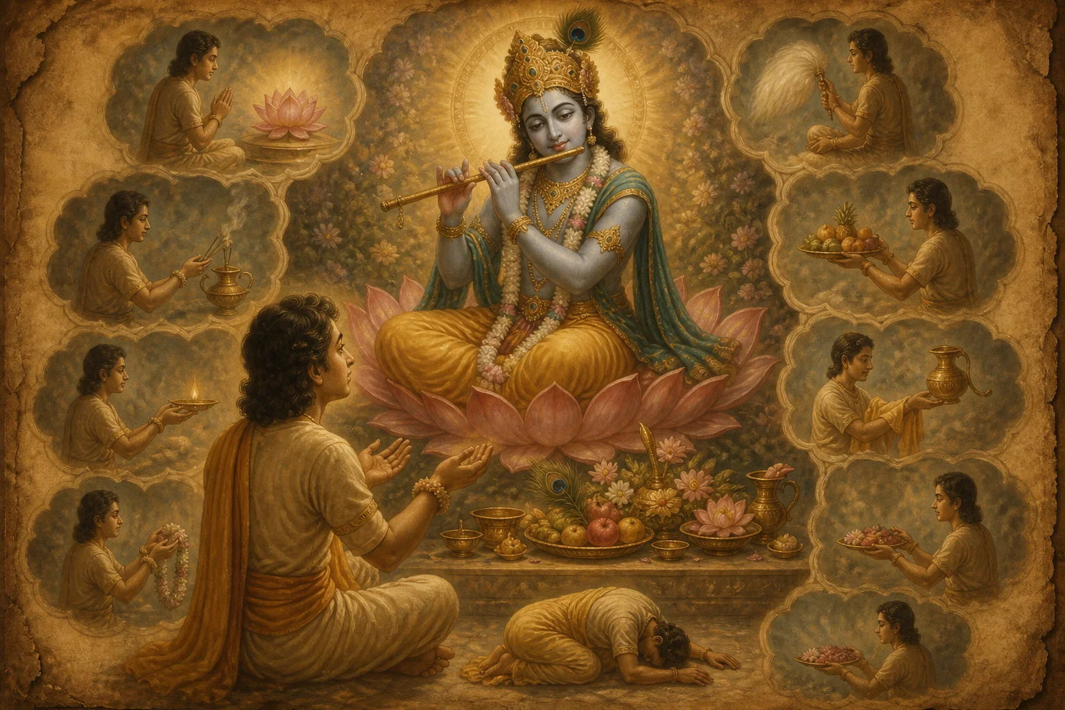 Illustration for Bhagavan Manasa Puja on warm parchment
