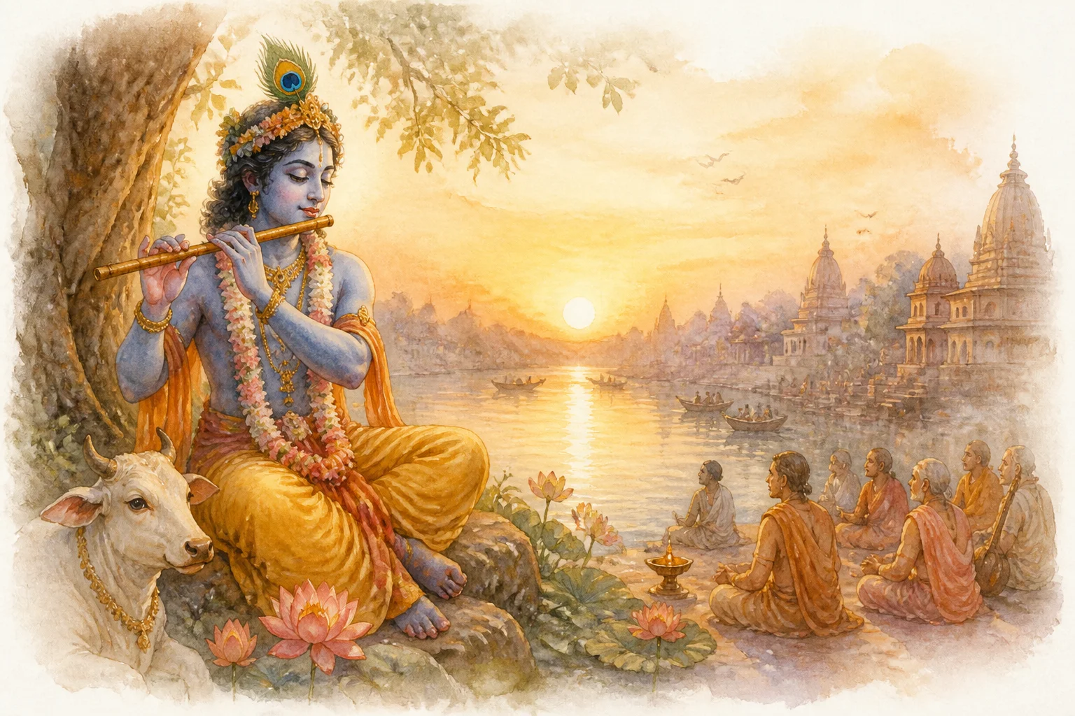 Illustration for Bhaja Govindam on warm parchment