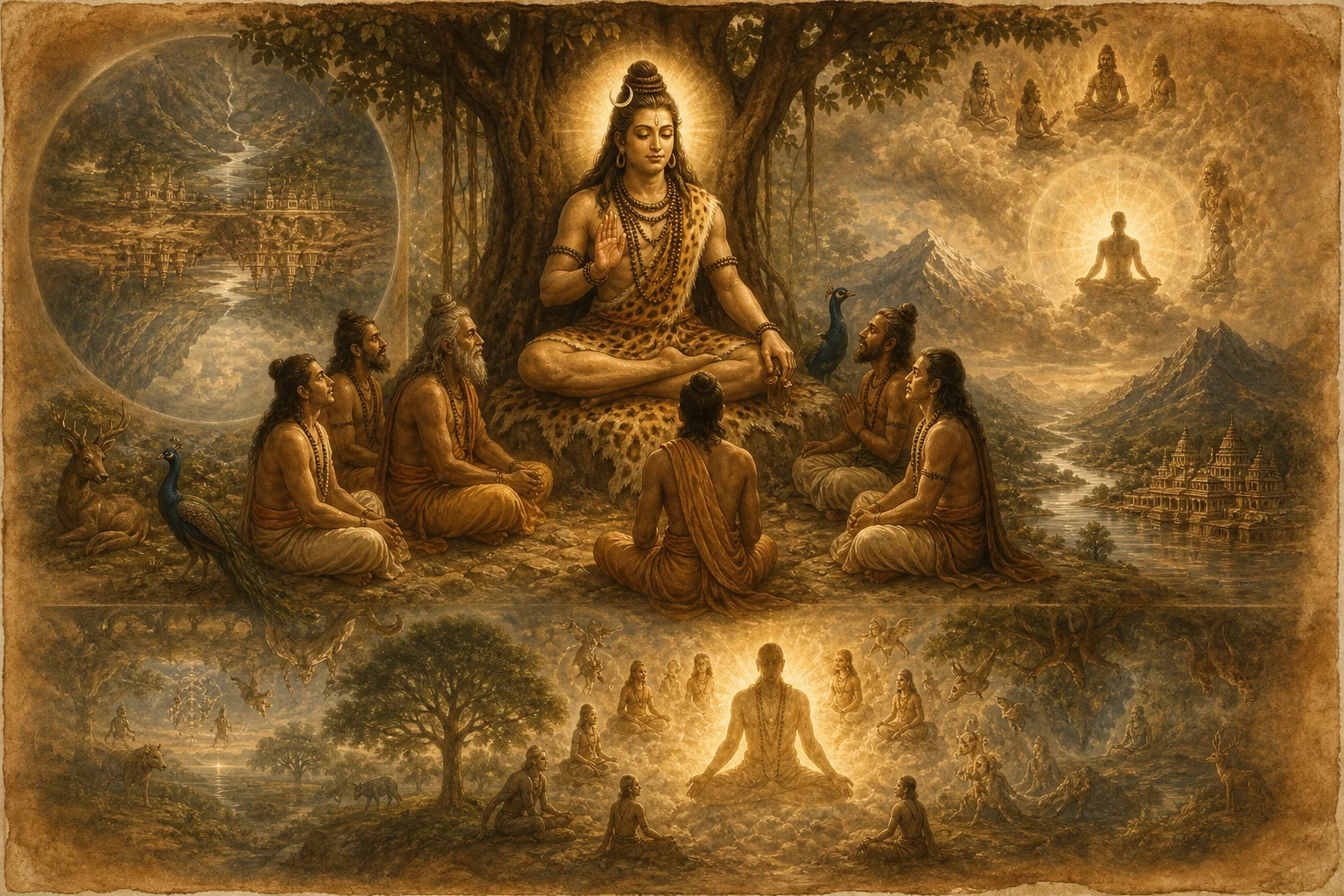 Illustration for Dakshinamurti Stotram on warm parchment