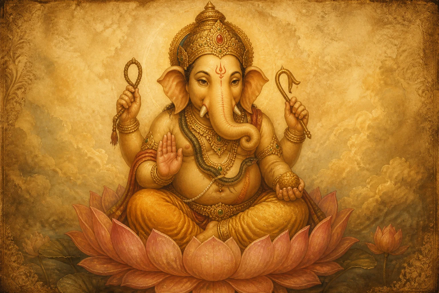 Illustration for Ganapati Stotram on warm parchment