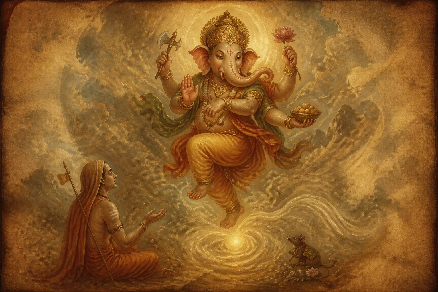 Illustration for Ganesha Bhujangam on warm parchment