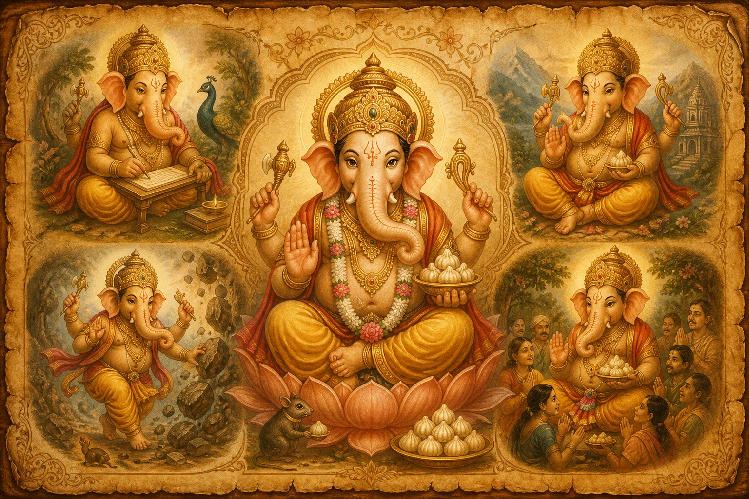 Illustration for Ganesha Pancharatnam on warm parchment