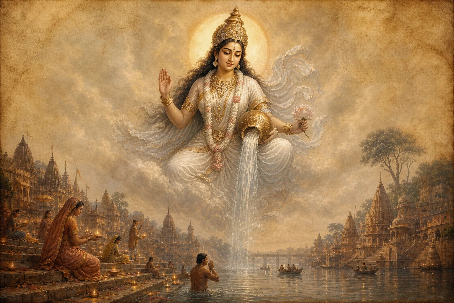Illustration for Gangashtakam on warm parchment