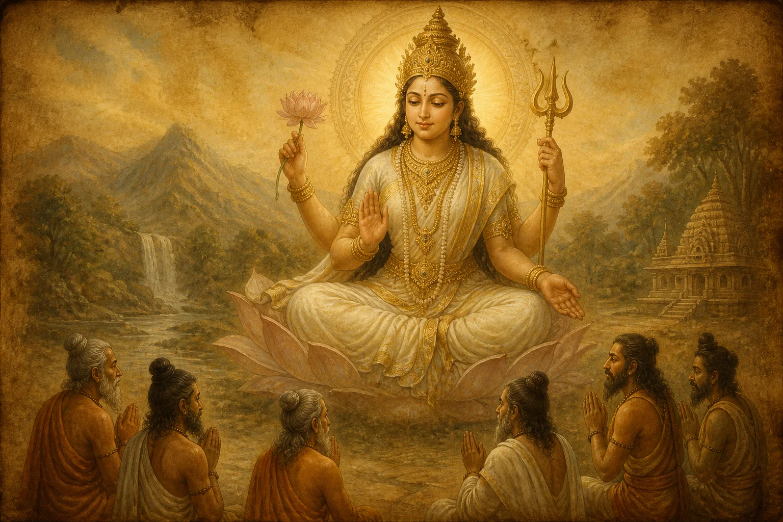 Illustration for Gauri Dashakam on warm parchment