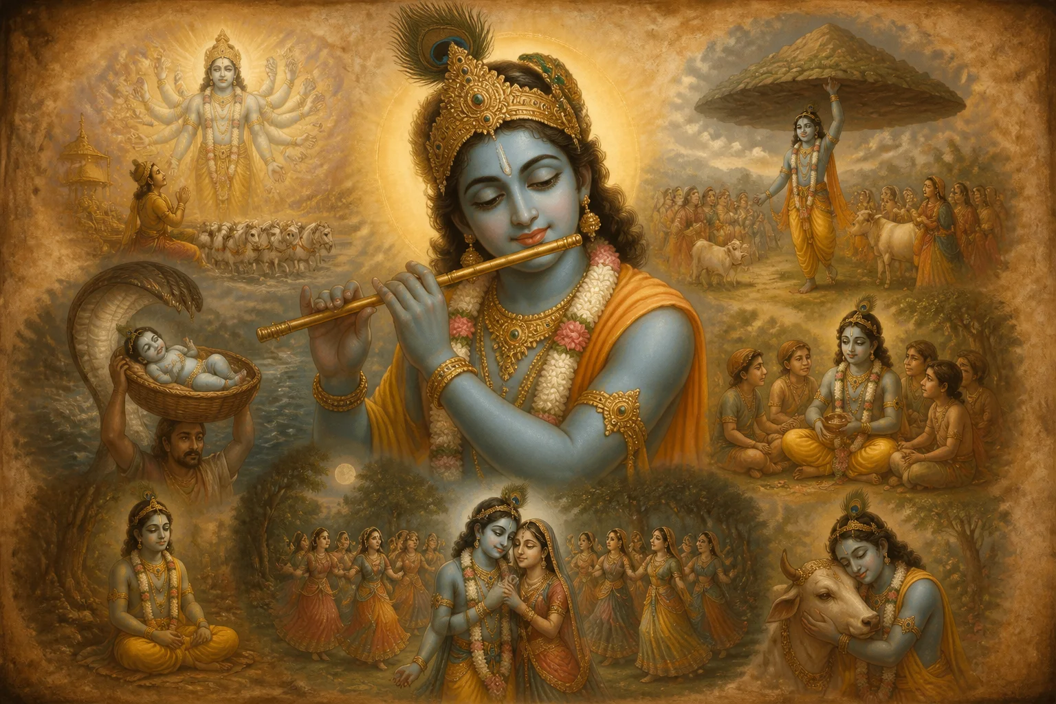 Illustration for Govindashtakam on warm parchment