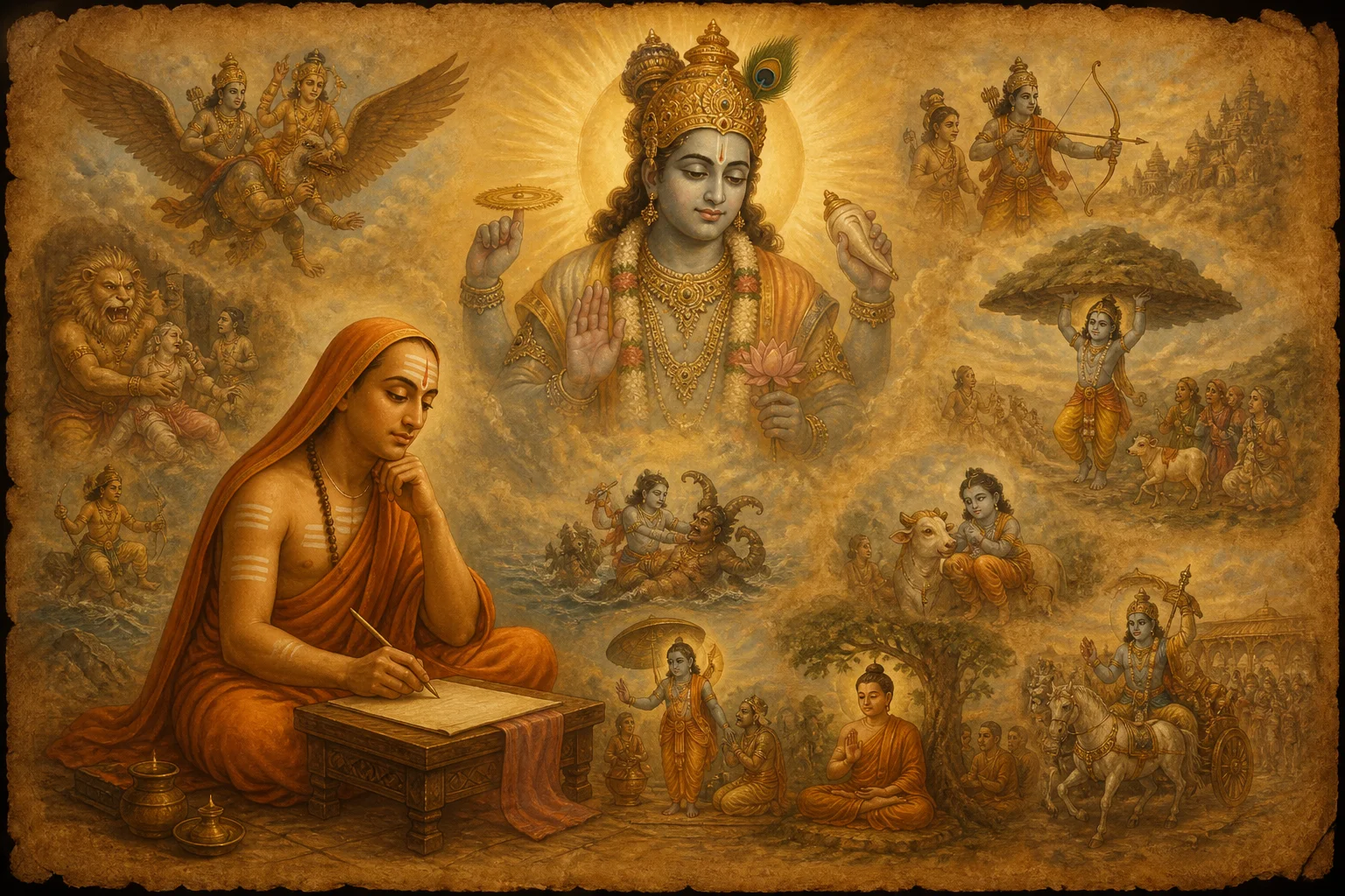 Illustration for Hari Stutih on warm parchment