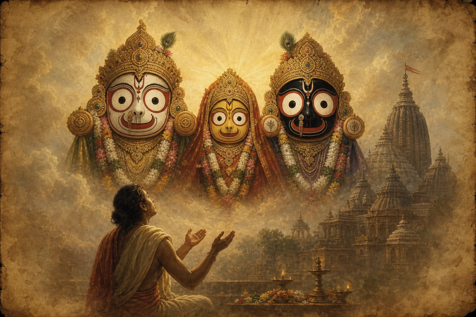 Illustration for Jagannathashtakam on warm parchment