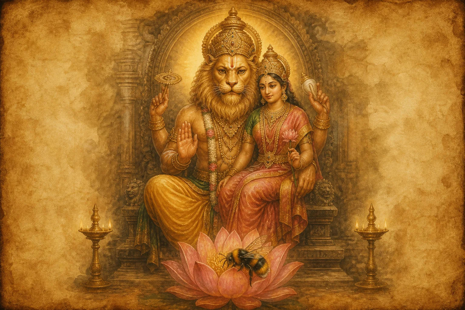Illustration for Lakshmi Nrisimha Pancharatnam on warm parchment