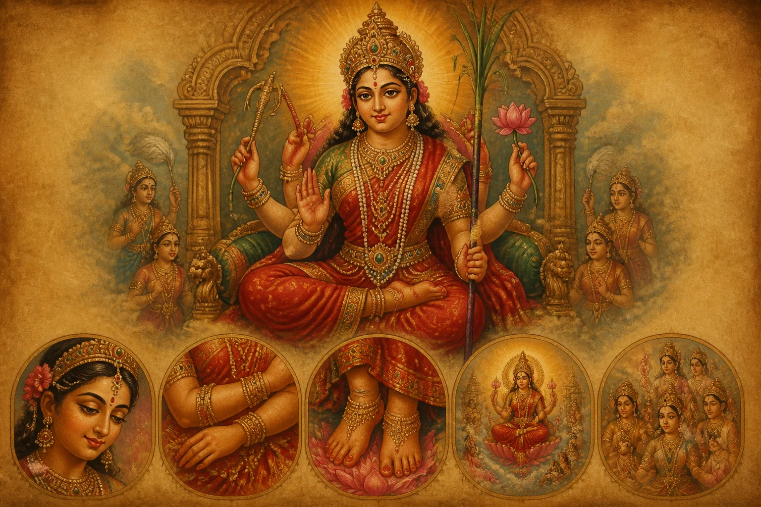 Illustration for Lalita Pancharatnam on warm parchment