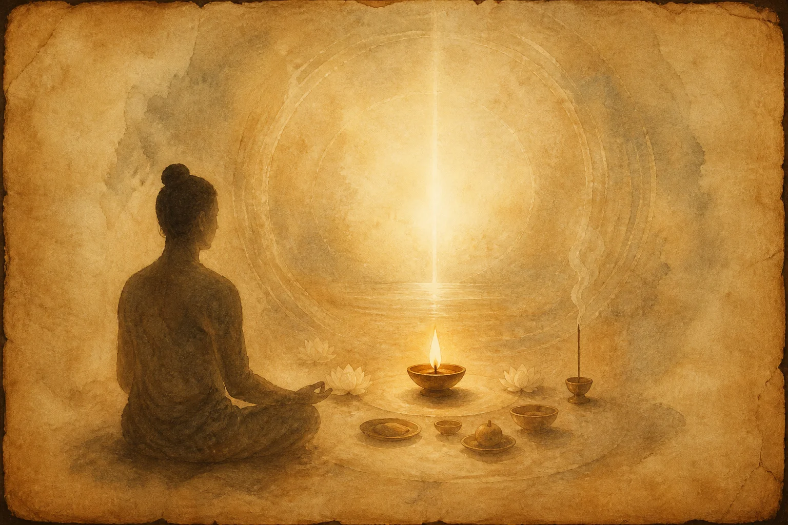 Illustration for Nirguna Manasa Puja on warm parchment
