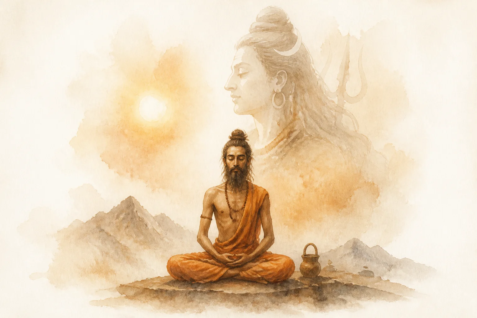 Illustration for Nirvana Shatakam on warm parchment