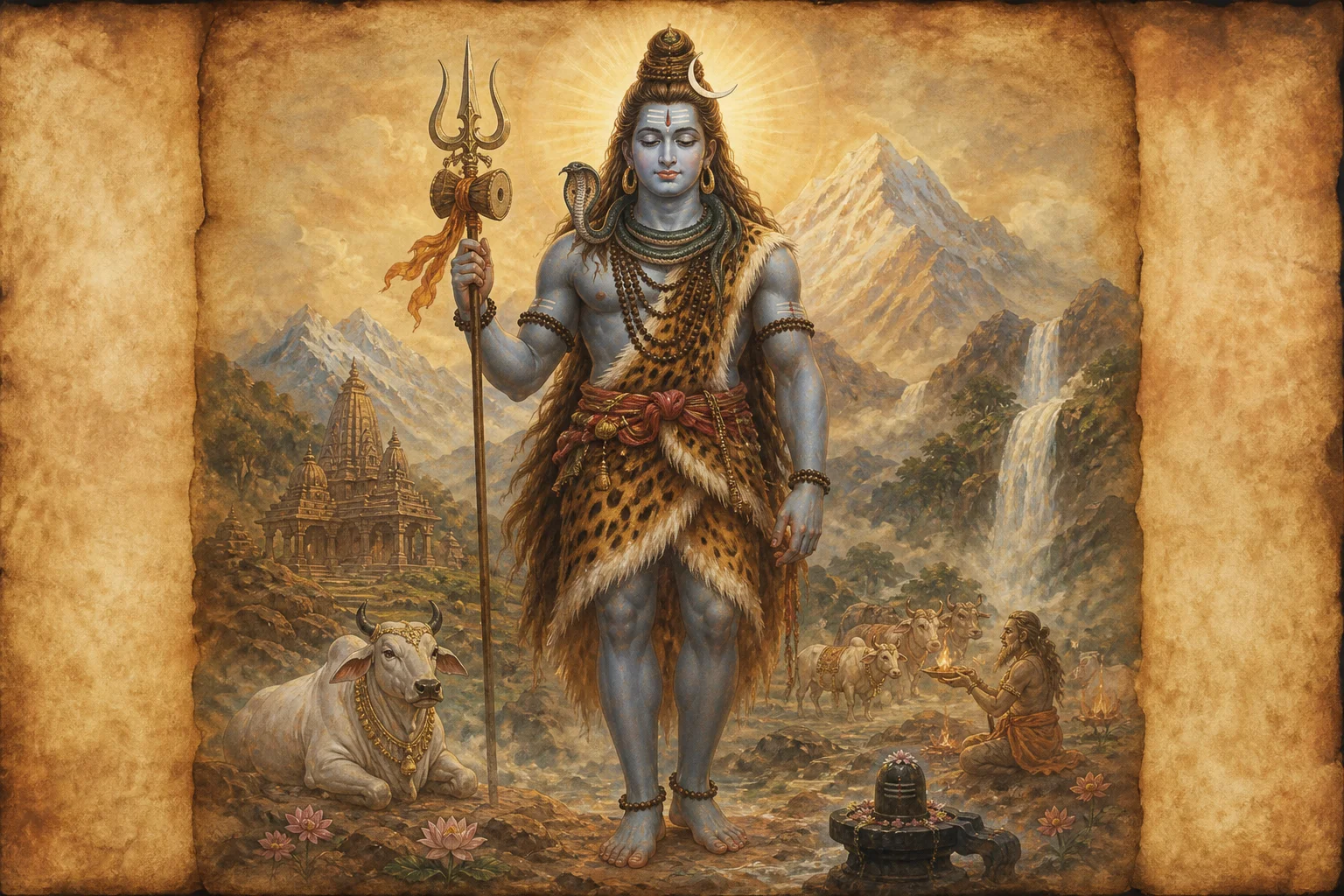 Illustration for Shiva Keshadi Padanta Varnana Stotram on warm parchment