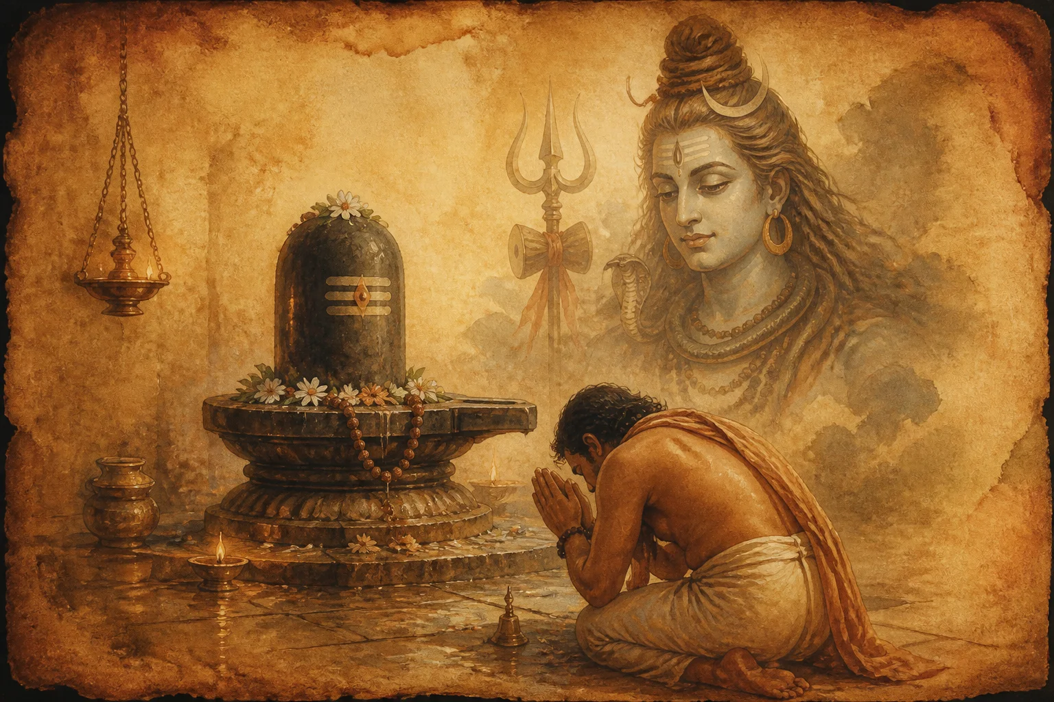 Illustration for Shivaparadha Kshamapana Stotram on warm parchment