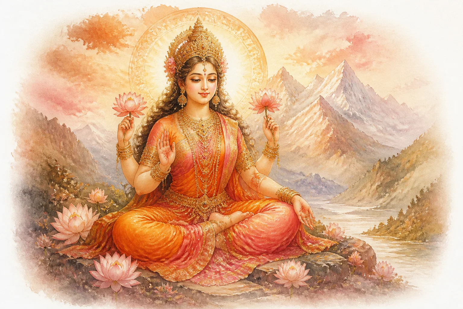 Illustration for Soundarya Lahari on warm parchment